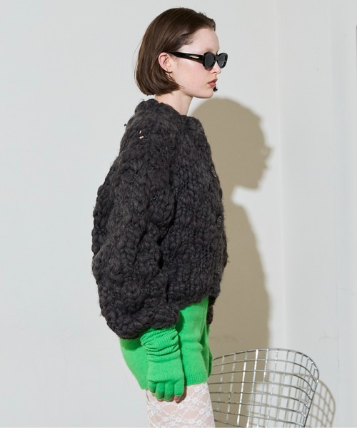 MAISON SPECIAL（メゾンスペシャル）の「Hand Slub Knit Cardigan / ハンドスラブニットカーディガン（カーディガン/ボレロ・レディース・チャコールグレー/ライム/ホワイト・FREE）」の13枚目の写真