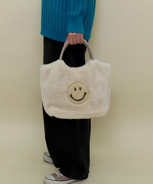 SMILEY サガラ刺繍x無地エコファートートバッグ（トートバッグ