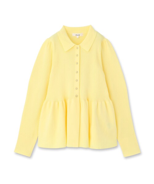 cloenc（クロエンス）の「【マシンウォッシュ】ペプラムニットプルオーバー（ニット/セーター・レディース・ブラック/オフホワイト/ライトイエロー系・02）」の3枚目の写真