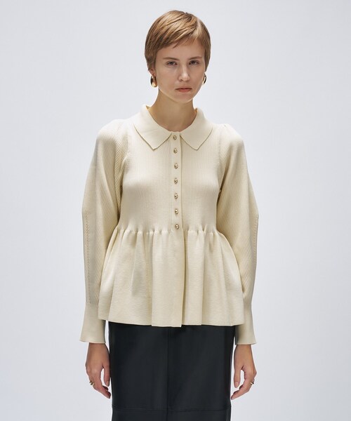 cloenc（クロエンス）の「【マシンウォッシュ】ペプラムニットプルオーバー（ニット/セーター・レディース・ブラック/オフホワイト/ライトイエロー系・02）」の2枚目の写真