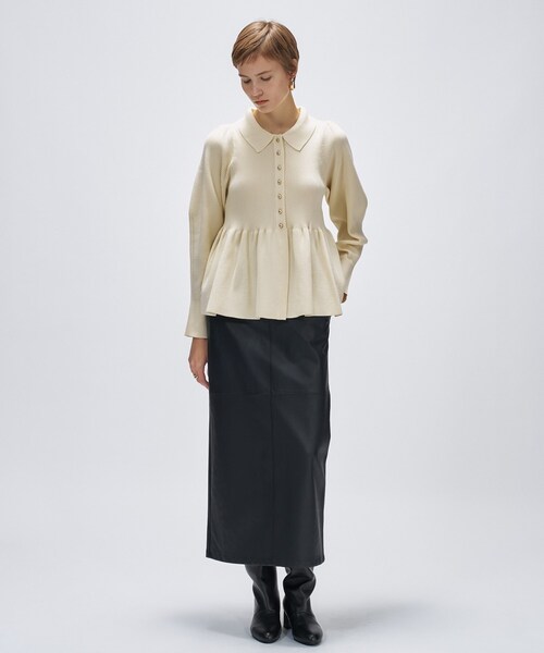 cloenc（クロエンス）の「【マシンウォッシュ】ペプラムニットプルオーバー（ニット/セーター・レディース・ブラック/オフホワイト/ライトイエロー系・02）」の4枚目の写真