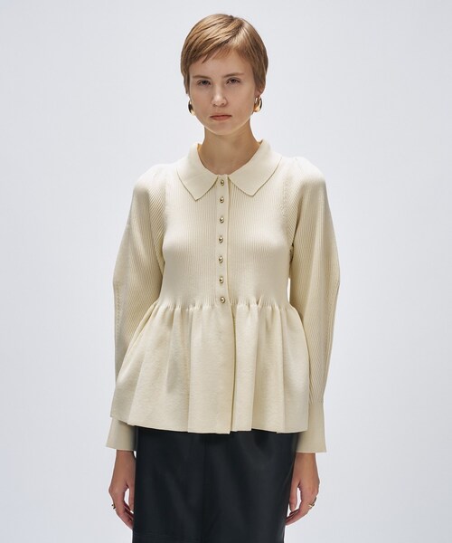 cloenc（クロエンス）の「【マシンウォッシュ】ペプラムニットプルオーバー（ニット/セーター・レディース・ブラック/オフホワイト/ライトイエロー系・02）」の5枚目の写真