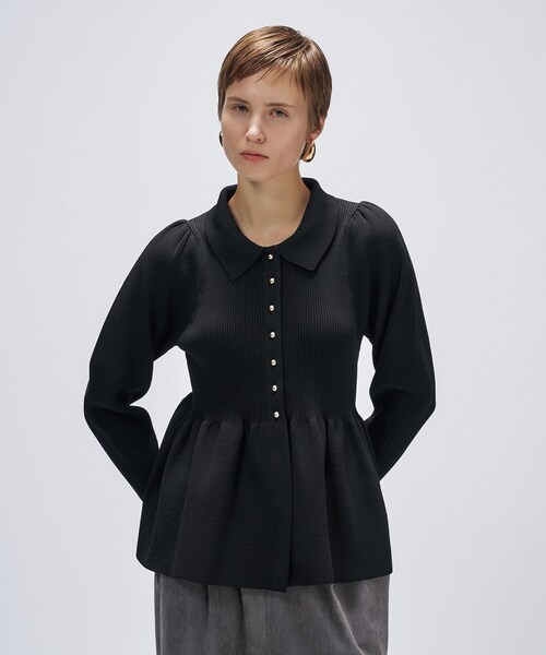 cloenc（クロエンス）の「【マシンウォッシュ】ペプラムニットプルオーバー（ニット/セーター・レディース・ブラック/オフホワイト/ライトイエロー系・02）」の14枚目の写真