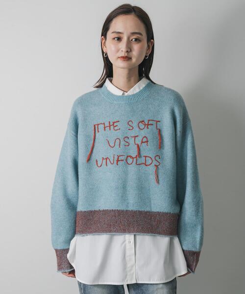 SENSE OF PLACE by URBAN RESEARCH（センスオブプレイスバイアーバンリサーチ）の「ロゴシシュウバイカラーリブニット（ニット/セーター・レディース・ブルー/グレー/ベージュ・ONE）」の7枚目の写真