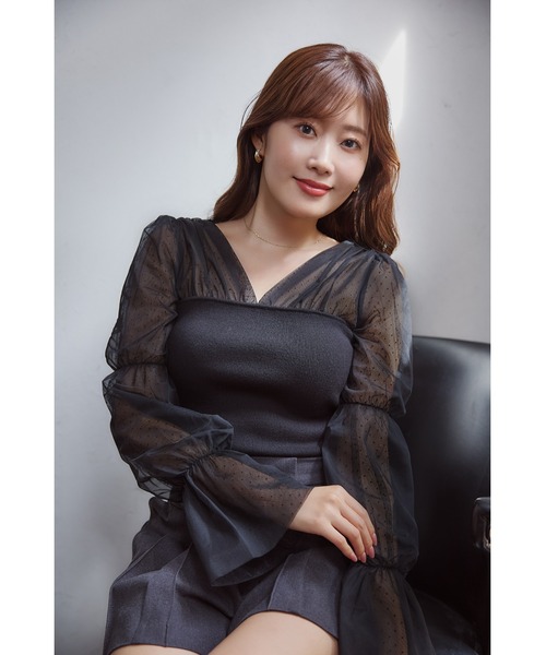 Tulle Sleeve Knit Top（ニット/セーター）｜Her lip to（ハーリップ