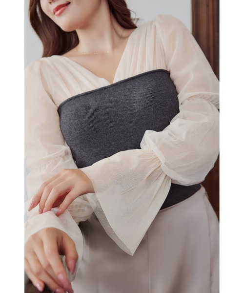 Tulle Sleeve Knit Top（ニット/セーター）｜Her lip to（ハーリップ