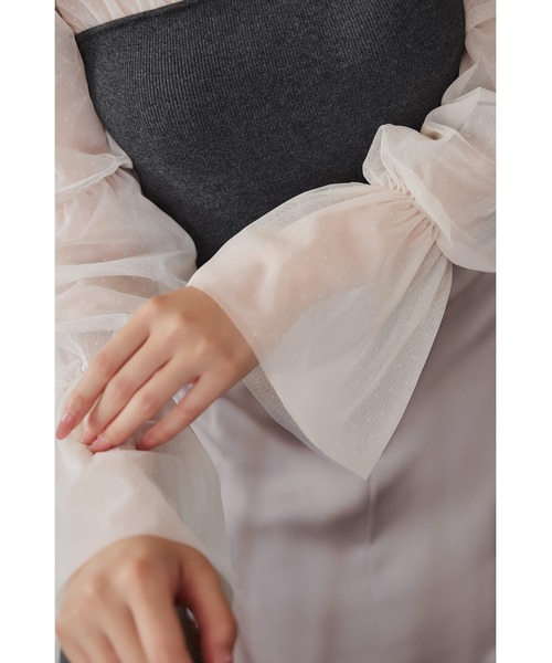 トップス Her lip to For her Tulle Sleeve Kni Tulle Sleeve Knit Top（ニット/セーター）｜Her lip to（ハーリップ