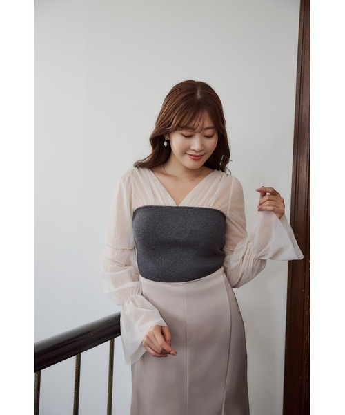 Tulle Sleeve Knit Top（ニット/セーター）｜Her lip to（ハーリップ