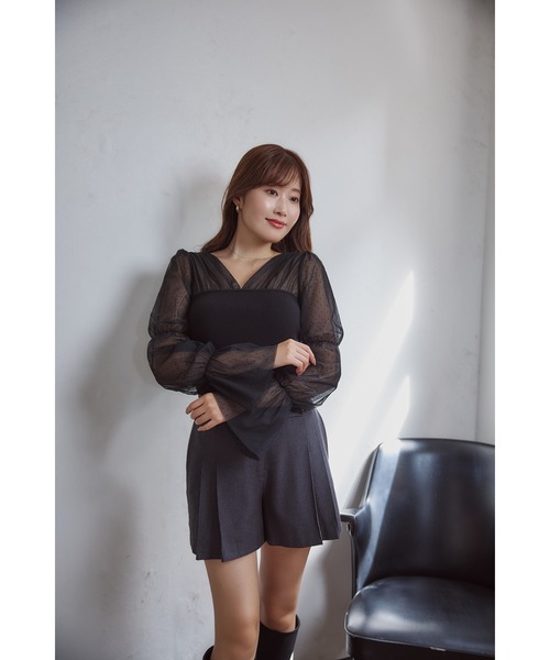 Tulle Sleeve Knit Top（ニット/セーター）｜Her lip to（ハーリップ