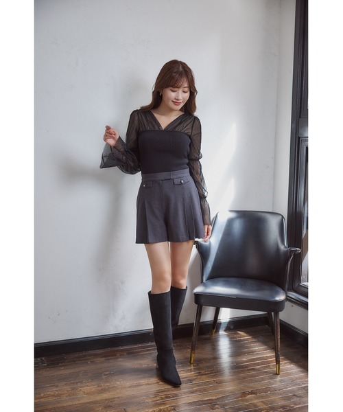 Tulle Sleeve Knit Top（ニット/セーター）｜Her lip to（ハーリップ