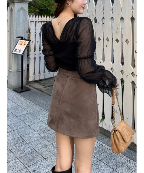 トップス Her lip to For her Tulle Sleeve Kni Tulle Sleeve Knit Top（ニット/セーター）｜Her lip to（ハーリップ