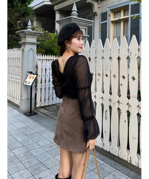 トップス Her lip to For her Tulle Sleeve Knit Top Tulle Sleeve Knit Top（ニット/セーター）｜Her lip to（ハーリップ