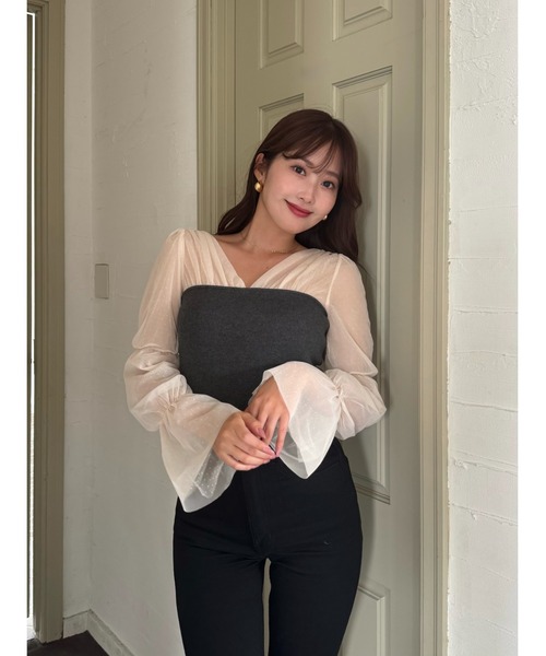 Her lip to ♡Tulle Sleeve Knit Top Tulle Sleeve Knit Top（ニット/セーター）｜Her lip to（ハーリップ