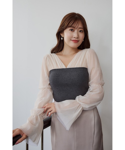 トップス Her lip to For her Tulle Sleeve Knit Top Tulle Sleeve Knit Top（ニット/セーター）｜Her lip to（ハーリップ