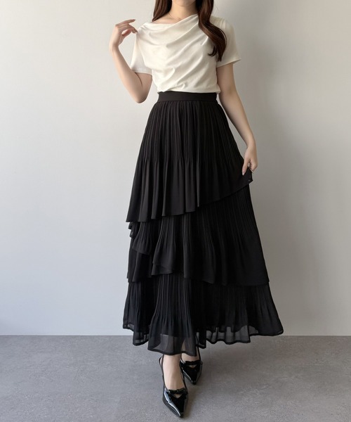 mipiarl（ミピアール）の「ランダムヘムプリーツティアードスカート（スカート・レディース・ブルーグレー/ホワイト/ピンクベージュ/チャコール/ブラック・X-LARGE/LARGE/MEDIUM/SMALL）」の21枚目の写真