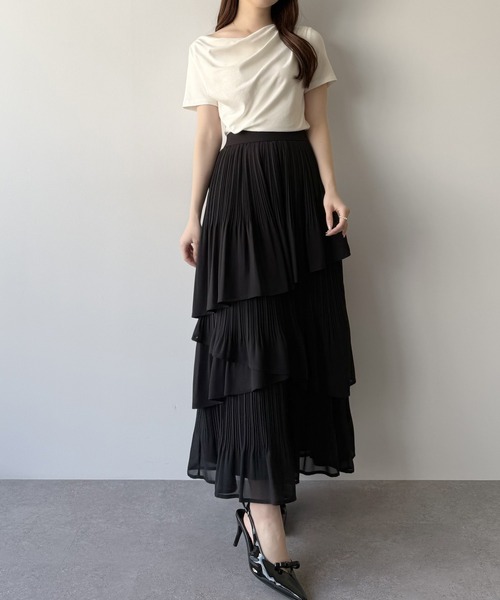 mipiarl（ミピアール）の「ランダムヘムプリーツティアードスカート（スカート・レディース・ブルーグレー/ホワイト/ピンクベージュ/チャコール/ブラック・X-LARGE/LARGE/MEDIUM/SMALL）」の22枚目の写真