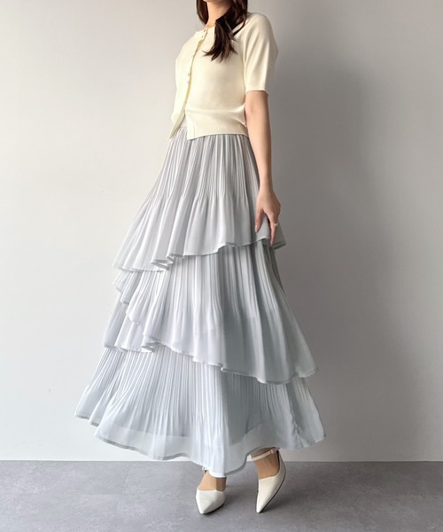 mipiarl（ミピアール）の「ランダムヘムプリーツティアードスカート（スカート・レディース・ブルーグレー/ホワイト/ピンクベージュ/チャコール/ブラック・X-LARGE/LARGE/MEDIUM/SMALL）」の15枚目の写真