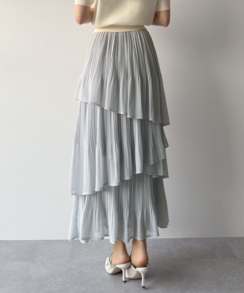 mipiarl（ミピアール）の「ランダムヘムプリーツティアードスカート（スカート・レディース・ブルーグレー/ホワイト/ピンクベージュ/チャコール/ブラック・X-LARGE/LARGE/MEDIUM/SMALL）」の16枚目の写真