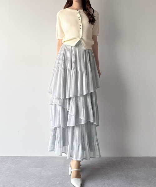 mipiarl（ミピアール）の「ランダムヘムプリーツティアードスカート（スカート・レディース・ブルーグレー/ホワイト/ピンクベージュ/チャコール/ブラック・X-LARGE/LARGE/MEDIUM/SMALL）」の17枚目の写真
