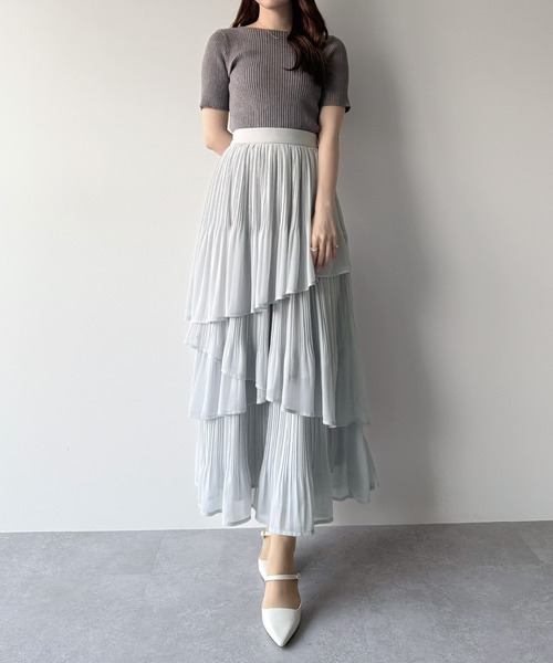 mipiarl（ミピアール）の「ランダムヘムプリーツティアードスカート（スカート・レディース・ブルーグレー/ホワイト/ピンクベージュ/チャコール/ブラック・X-LARGE/LARGE/MEDIUM/SMALL）」の18枚目の写真