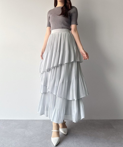 mipiarl（ミピアール）の「ランダムヘムプリーツティアードスカート（スカート・レディース・ブルーグレー/ホワイト/ピンクベージュ/チャコール/ブラック・X-LARGE/LARGE/MEDIUM/SMALL）」の19枚目の写真