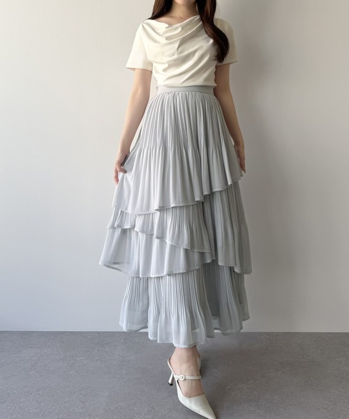 mipiarl（ミピアール）の「ランダムヘムプリーツティアードスカート（スカート・レディース・ブルーグレー/ホワイト/ピンクベージュ/チャコール/ブラック・X-LARGE/LARGE/MEDIUM/SMALL）」の20枚目の写真