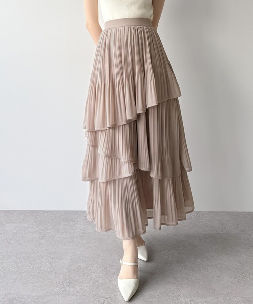 mipiarl（ミピアール）の「ランダムヘムプリーツティアードスカート（スカート・レディース・ブルーグレー/ホワイト/ピンクベージュ/チャコール/ブラック・X-LARGE/LARGE/MEDIUM/SMALL）」の10枚目の写真