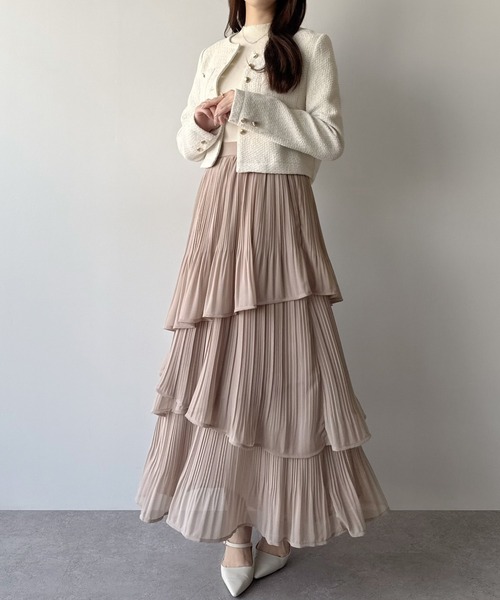 mipiarl（ミピアール）の「ランダムヘムプリーツティアードスカート（スカート・レディース・ブルーグレー/ホワイト/ピンクベージュ/チャコール/ブラック・X-LARGE/LARGE/MEDIUM/SMALL）」の12枚目の写真