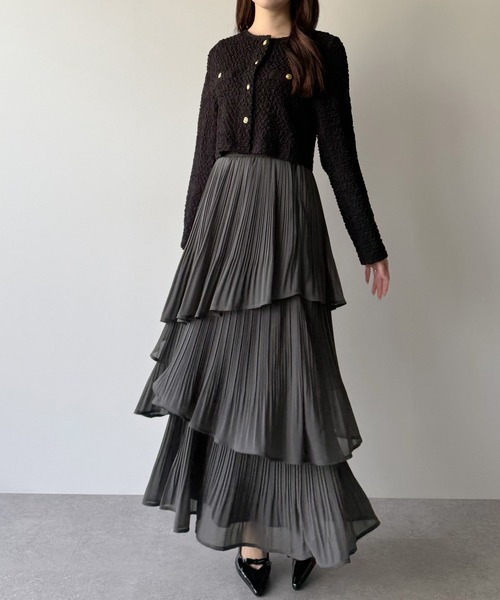 mipiarl（ミピアール）の「ランダムヘムプリーツティアードスカート（スカート・レディース・ブルーグレー/ホワイト/ピンクベージュ/チャコール/ブラック・X-LARGE/LARGE/MEDIUM/SMALL）」の8枚目の写真