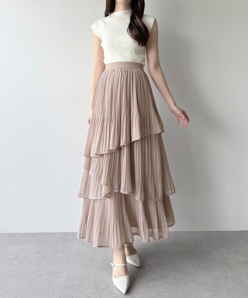 mipiarl（ミピアール）の「ランダムヘムプリーツティアードスカート（スカート・レディース・ブルーグレー/ホワイト/ピンクベージュ/チャコール/ブラック・X-LARGE/LARGE/MEDIUM/SMALL）」の13枚目の写真