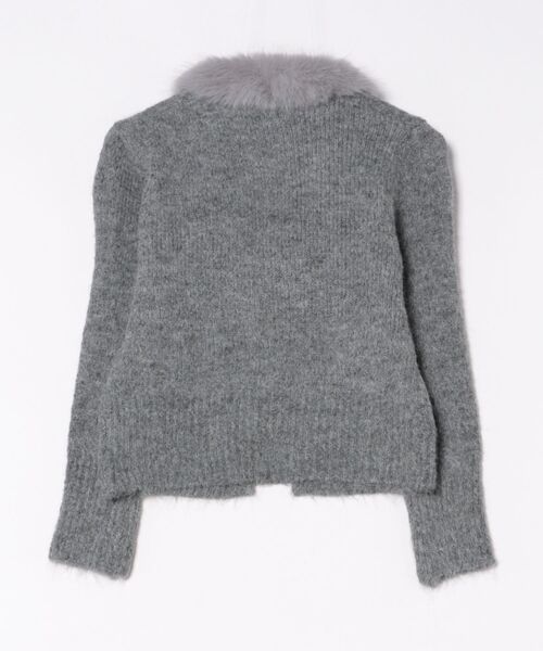 セール】毛足感フェイクファー襟付きジップニットトップス（ニット