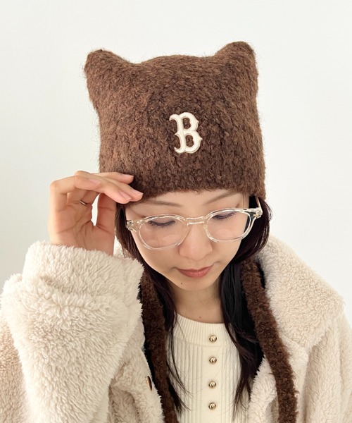 MLB(メジャーリーグベースボール)の「【日本未発売/WEB限定】MLB KOREA(エムエルビーコリア)/猫耳 ねこ耳ビーニー 耳付き ロゴパッチ ワッペン ビーニー ニット帽 フラップニットキャップ/Miyaong Earflap Beanie(ニットキャップ/ビーニー・レディース・ブラウン/クリーム/ブラック・FREE)」の19枚目の写真