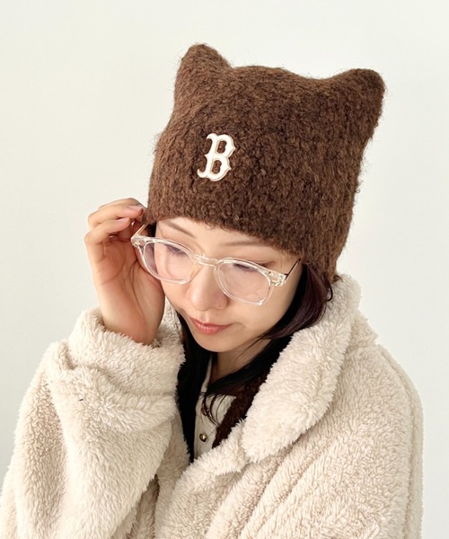MLB(メジャーリーグベースボール)の「【日本未発売/WEB限定】MLB KOREA(エムエルビーコリア)/猫耳 ねこ耳ビーニー 耳付き ロゴパッチ ワッペン ビーニー ニット帽 フラップニットキャップ/Miyaong Earflap Beanie(ニットキャップ/ビーニー・レディース・ブラウン/クリーム/ブラック・FREE)」の21枚目の写真
