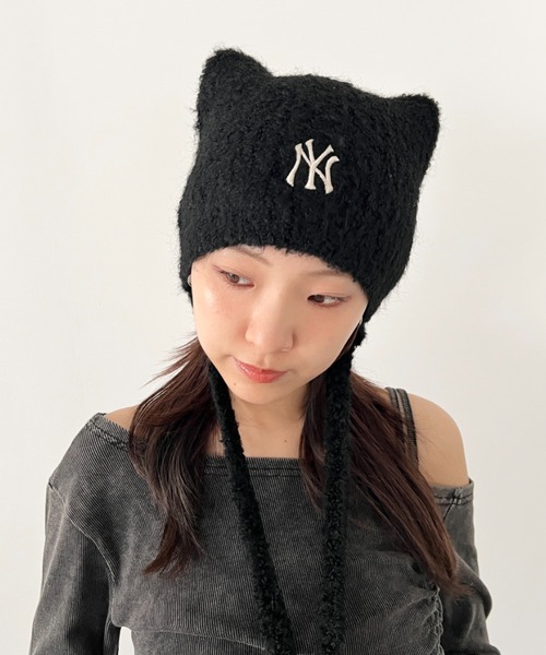 MLB(メジャーリーグベースボール)の「【日本未発売/WEB限定】MLB KOREA(エムエルビーコリア)/猫耳 ねこ耳ビーニー 耳付き ロゴパッチ ワッペン ビーニー ニット帽 フラップニットキャップ/Miyaong Earflap Beanie(ニットキャップ/ビーニー・レディース・ブラウン/クリーム/ブラック・FREE)」の10枚目の写真