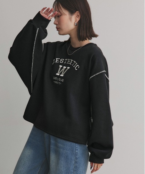ad thie(アドティエ)の「配色ステッチ・刺繍ロゴ 裏起毛 BIGプルオーバー(スウェット・レディース・ブラック/レッド/ダークブラウン/アイボリー・FREE)」の7枚目の写真