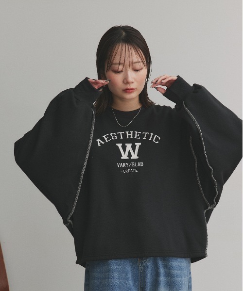 ad thie(アドティエ)の「配色ステッチ・刺繍ロゴ 裏起毛 BIGプルオーバー(スウェット・レディース・ブラック/レッド/ダークブラウン/アイボリー・FREE)」の8枚目の写真