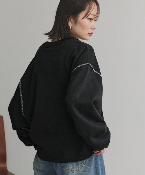 ad thie(アドティエ)の「配色ステッチ・刺繍ロゴ 裏起毛 BIGプルオーバー(スウェット・レディース・ブラック/レッド/ダークブラウン/アイボリー・FREE)」の9枚目の写真