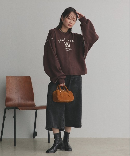ad thie(アドティエ)の「配色ステッチ・刺繍ロゴ 裏起毛 BIGプルオーバー(スウェット・レディース・ブラック/レッド/ダークブラウン/アイボリー・FREE)」の10枚目の写真