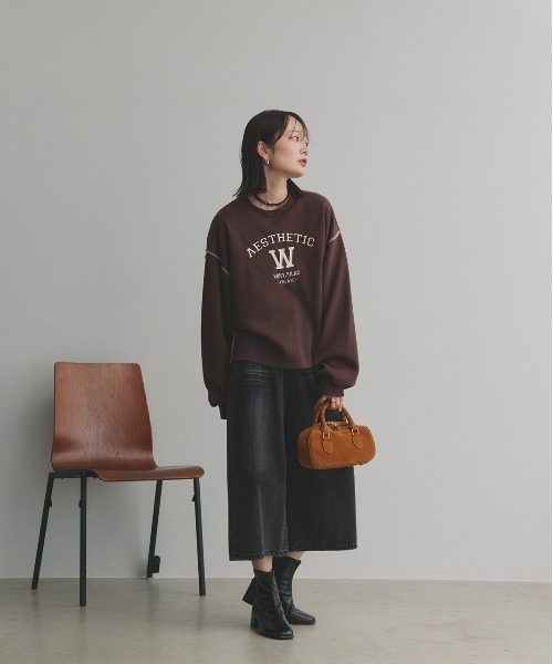 ad thie(アドティエ)の「配色ステッチ・刺繍ロゴ 裏起毛 BIGプルオーバー(スウェット・レディース・ブラック/レッド/ダークブラウン/アイボリー・FREE)」の11枚目の写真