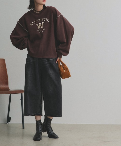 ad thie(アドティエ)の「配色ステッチ・刺繍ロゴ 裏起毛 BIGプルオーバー(スウェット・レディース・ブラック/レッド/ダークブラウン/アイボリー・FREE)」の12枚目の写真