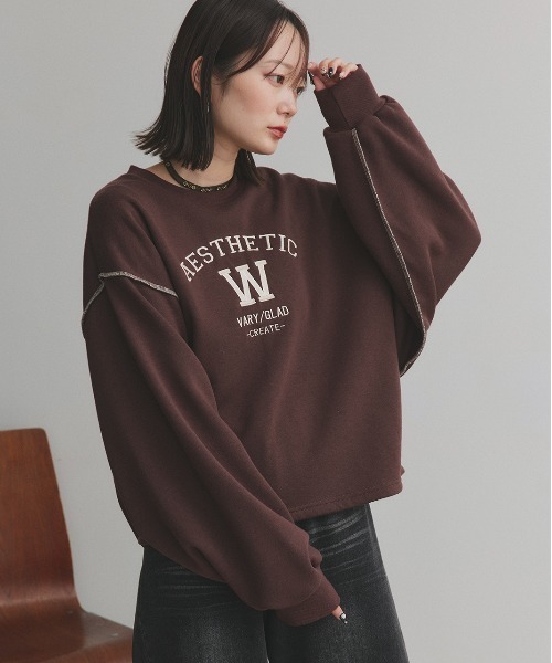 ad thie(アドティエ)の「配色ステッチ・刺繍ロゴ 裏起毛 BIGプルオーバー(スウェット・レディース・ブラック/レッド/ダークブラウン/アイボリー・FREE)」の13枚目の写真
