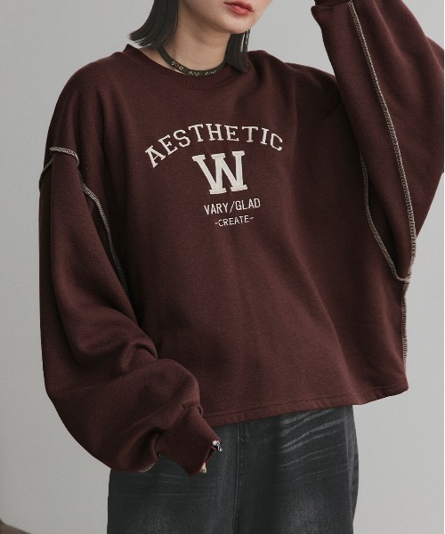 ad thie(アドティエ)の「配色ステッチ・刺繍ロゴ 裏起毛 BIGプルオーバー(スウェット・レディース・ブラック/レッド/ダークブラウン/アイボリー・FREE)」の14枚目の写真