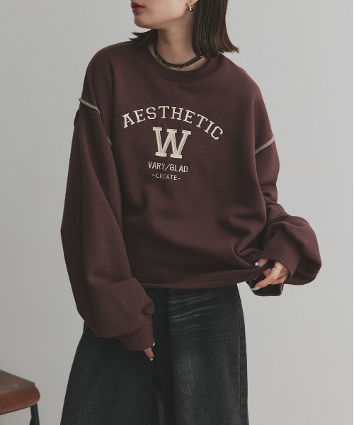 ad thie(アドティエ)の「配色ステッチ・刺繍ロゴ 裏起毛 BIGプルオーバー(スウェット・レディース・ブラック/レッド/ダークブラウン/アイボリー・FREE)」の15枚目の写真