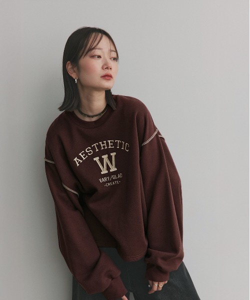 ad thie(アドティエ)の「配色ステッチ・刺繍ロゴ 裏起毛 BIGプルオーバー(スウェット・レディース・ブラック/レッド/ダークブラウン/アイボリー・FREE)」の17枚目の写真