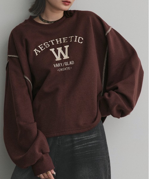 ad thie(アドティエ)の「配色ステッチ・刺繍ロゴ 裏起毛 BIGプルオーバー(スウェット・レディース・ブラック/レッド/ダークブラウン/アイボリー・FREE)」の18枚目の写真