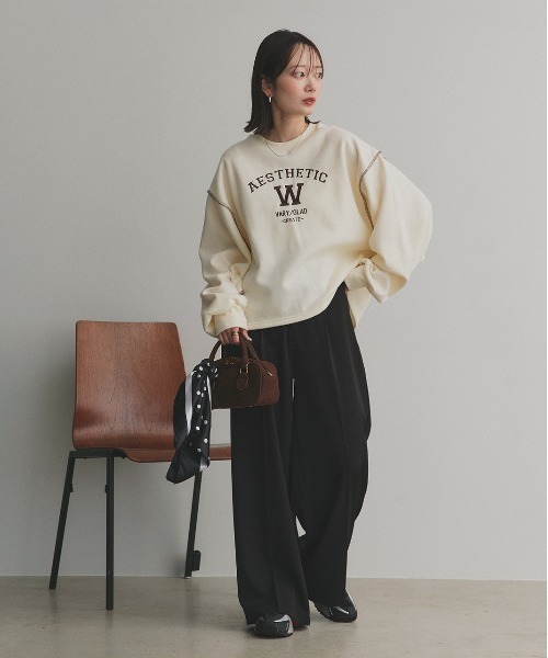 ad thie(アドティエ)の「配色ステッチ・刺繍ロゴ 裏起毛 BIGプルオーバー(スウェット・レディース・ブラック/レッド/ダークブラウン/アイボリー・FREE)」の19枚目の写真