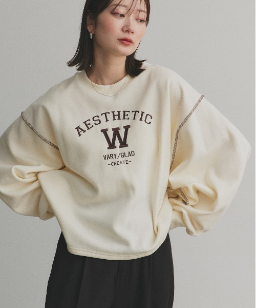 ad thie(アドティエ)の「配色ステッチ・刺繍ロゴ 裏起毛 BIGプルオーバー(スウェット・レディース・ブラック/レッド/ダークブラウン/アイボリー・FREE)」の22枚目の写真