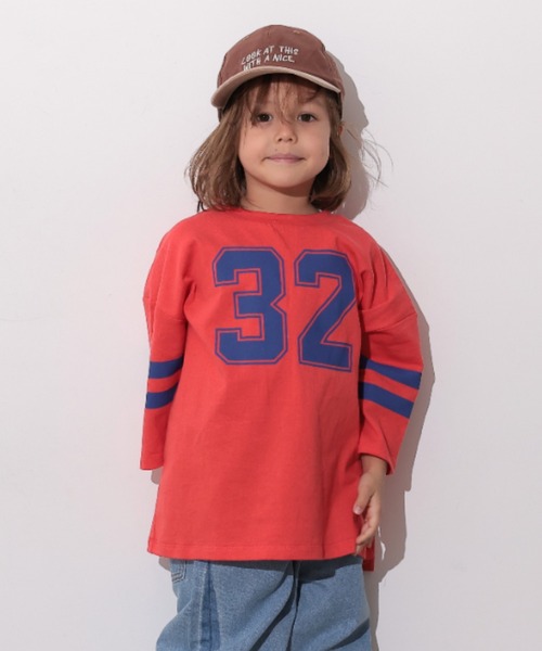 Ocean&Ground(オーシャン&グラウンド)の「ナンバリングビッグロンT(Tシャツ/カットソー・キッズ・レッド/ブラウン/グリーン・100/90/80/110/140/130/120)」の3枚目の写真