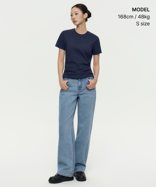 MUSINSA STANDARD WOMAN（ムシンサスタンダードウーマン）の「[クールタンダード] ウィメンズ ベーシック クルーネック Tシャツ [ネイビー]（Tシャツ/カットソー・レディース・その他・SMALL/X-SMALL/X-LARGE/LARGE/MEDIUM）」の2枚目の写真