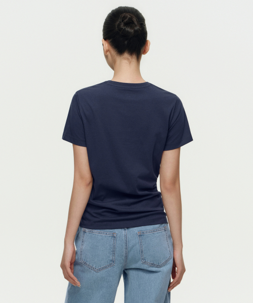 MUSINSA STANDARD WOMAN（ムシンサスタンダードウーマン）の「[クールタンダード] ウィメンズ ベーシック クルーネック Tシャツ [ネイビー]（Tシャツ/カットソー・レディース・その他・SMALL/X-SMALL/X-LARGE/LARGE/MEDIUM）」の3枚目の写真